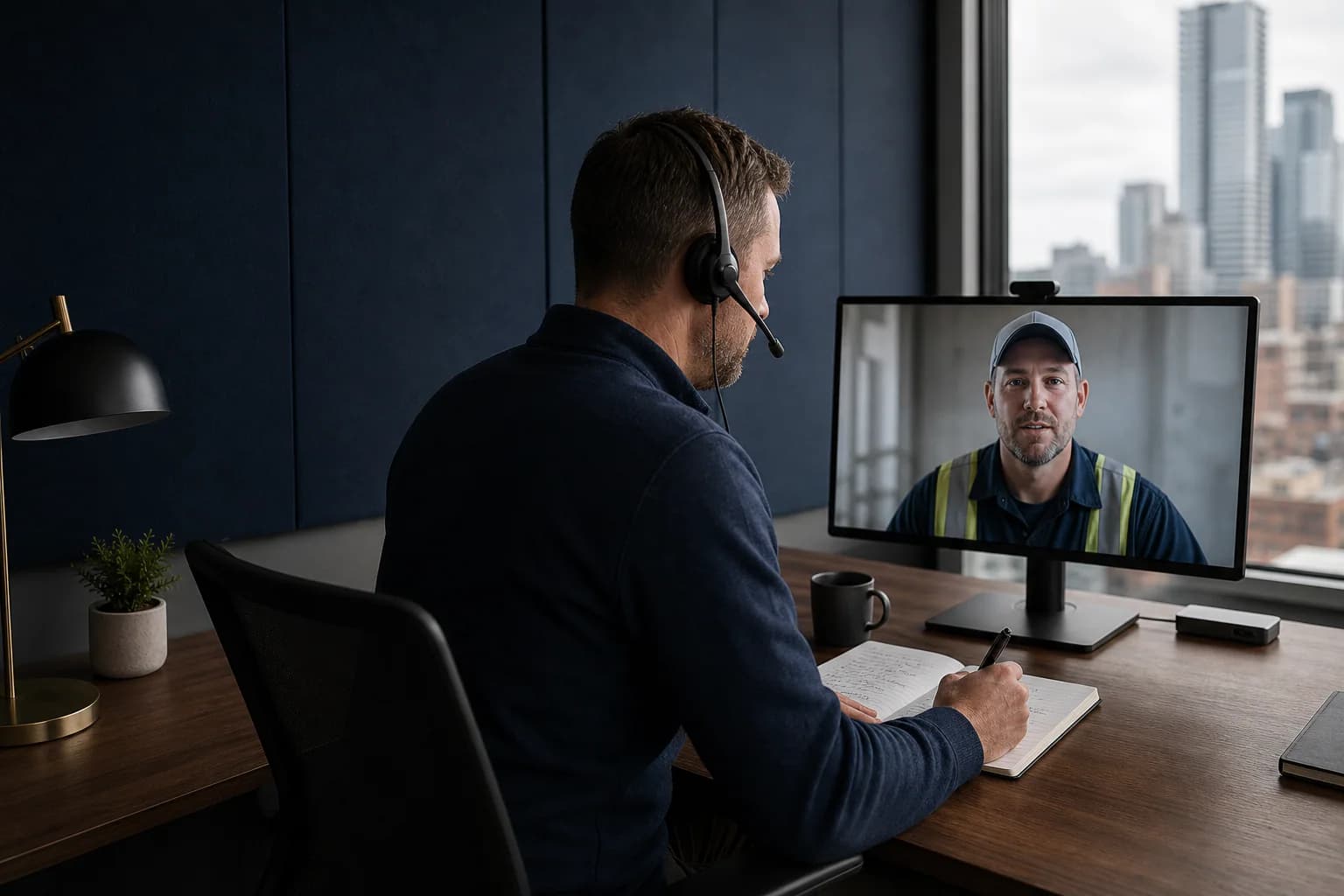 Recruiter conducting a structured video interview with a trades candidate