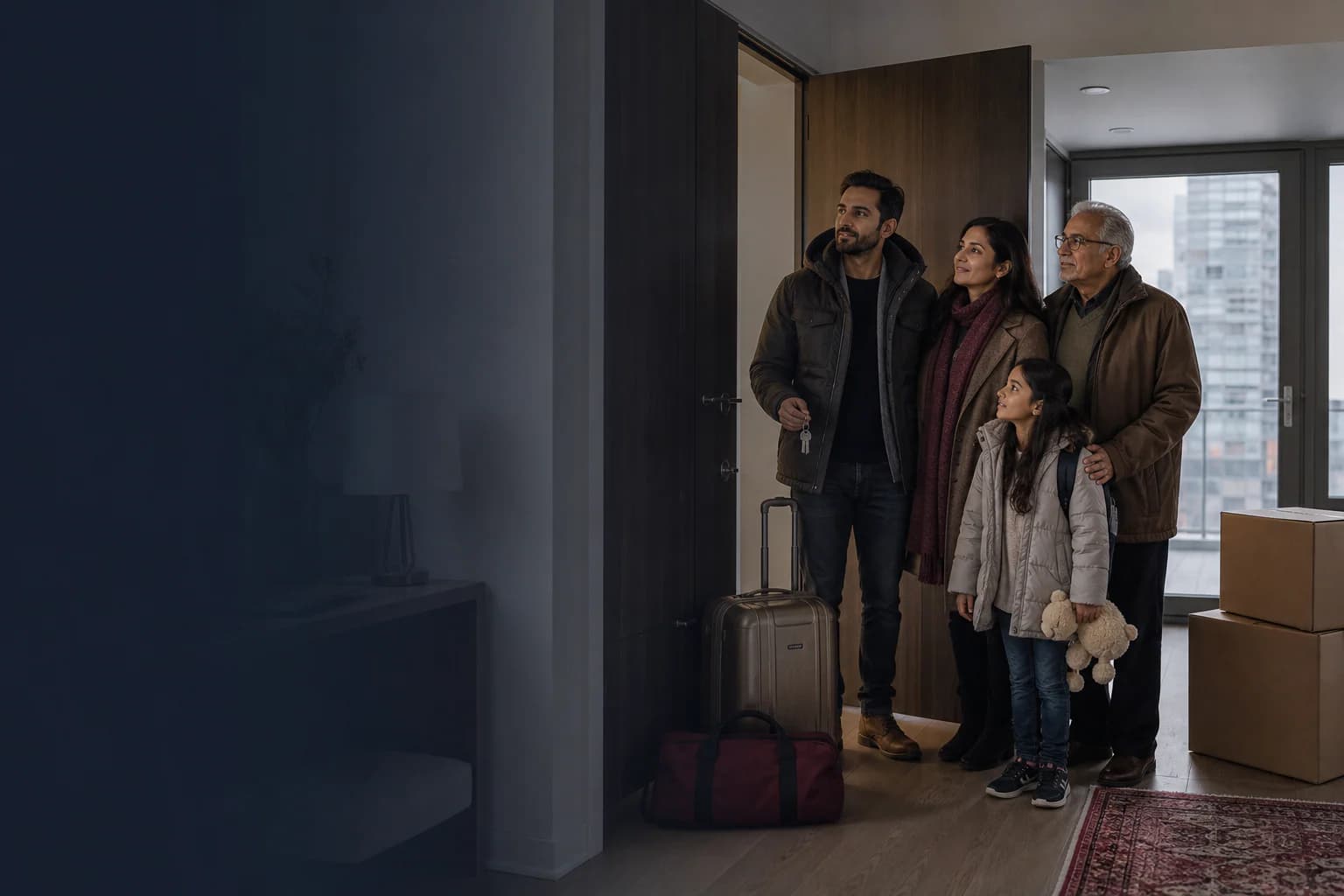 Newcomer family arriving at their new Toronto home
